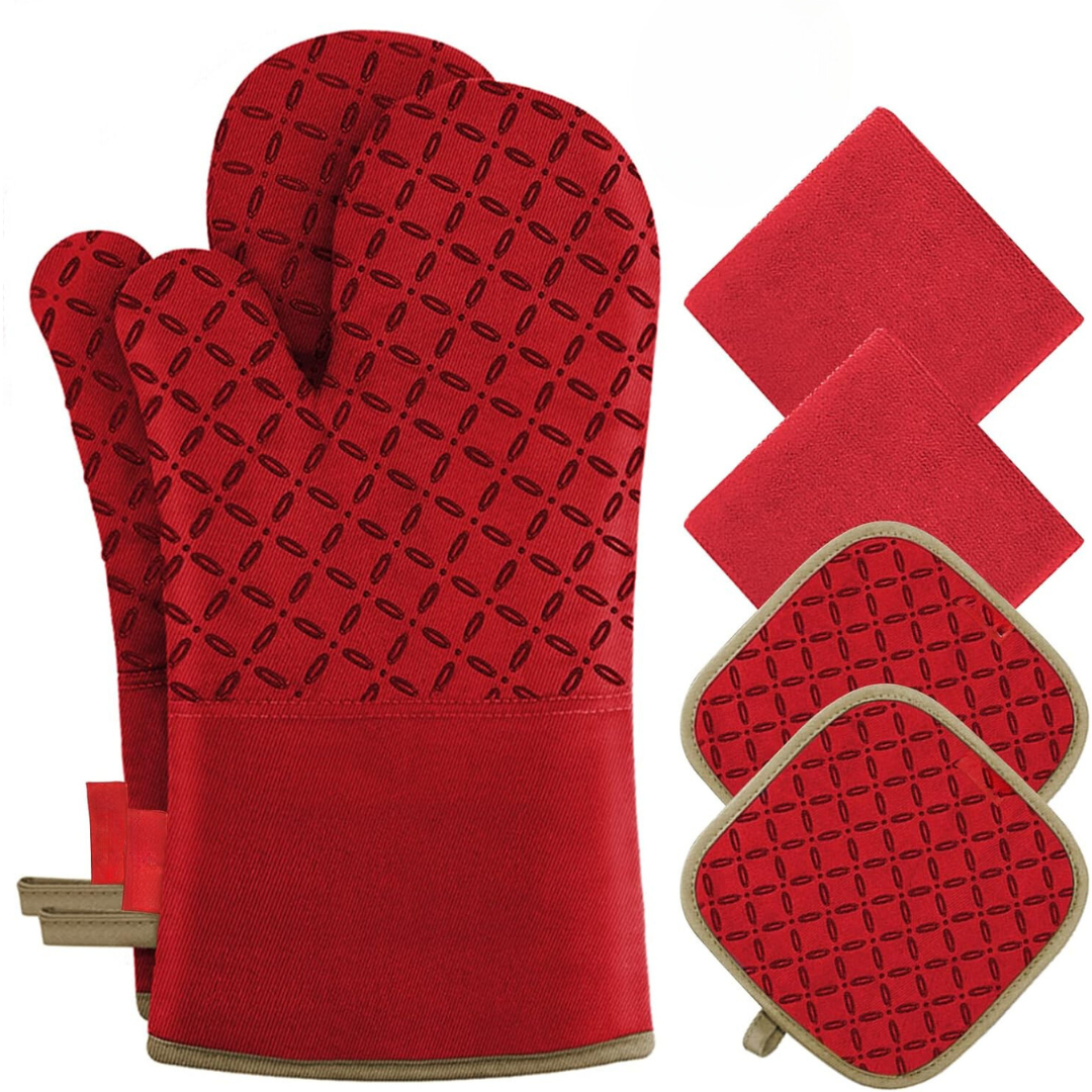 Durable silicone oven mitts & pot holders, heat-resistant, perfect for baking, cooking & grilling.