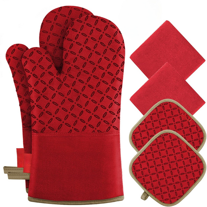Durable silicone oven mitts & pot holders, heat-resistant, perfect for baking, cooking & grilling.