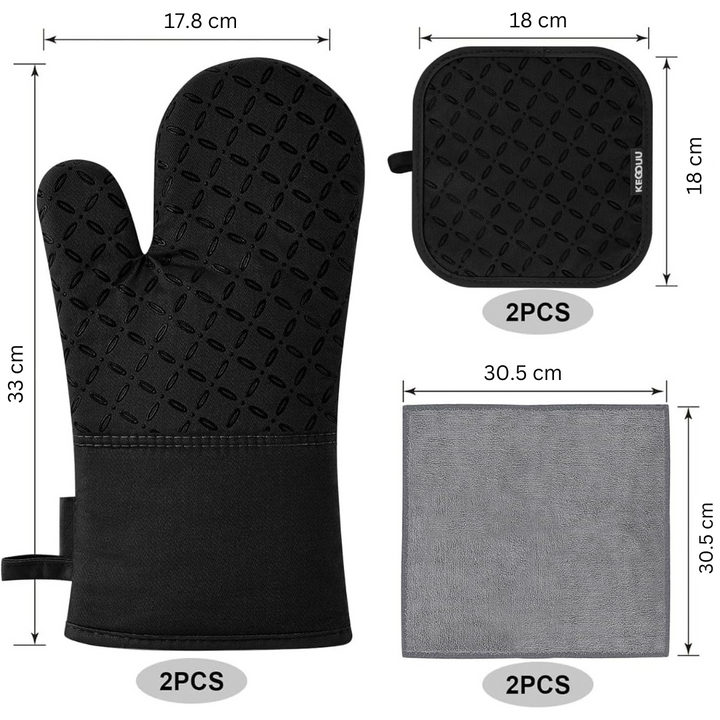 Practical 6-piece heat-resistant oven mitt & pot holder set ensuring safety during kitchen cooking.