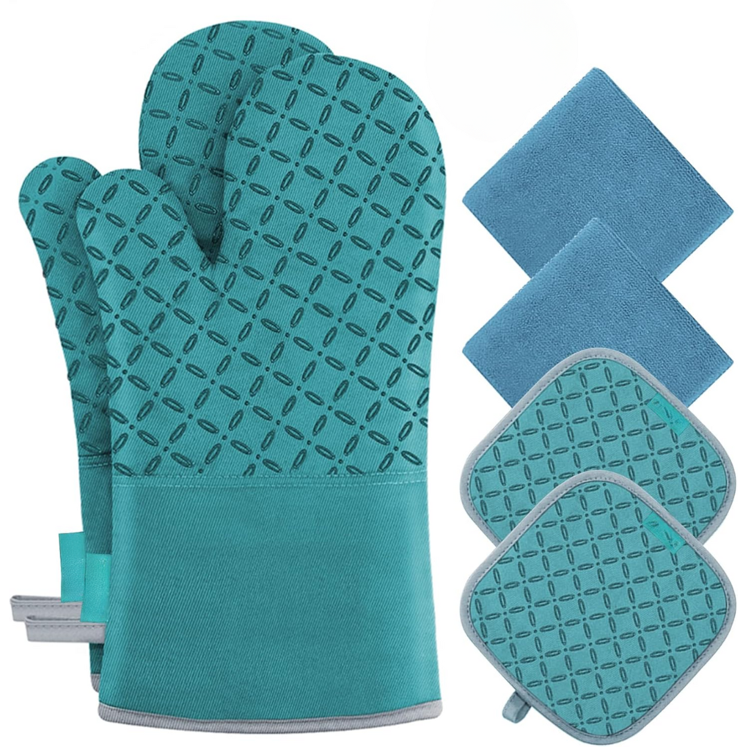 Essential 6-piece heat-resistant oven glove & pot holder set for safe & efficient kitchen cooking.