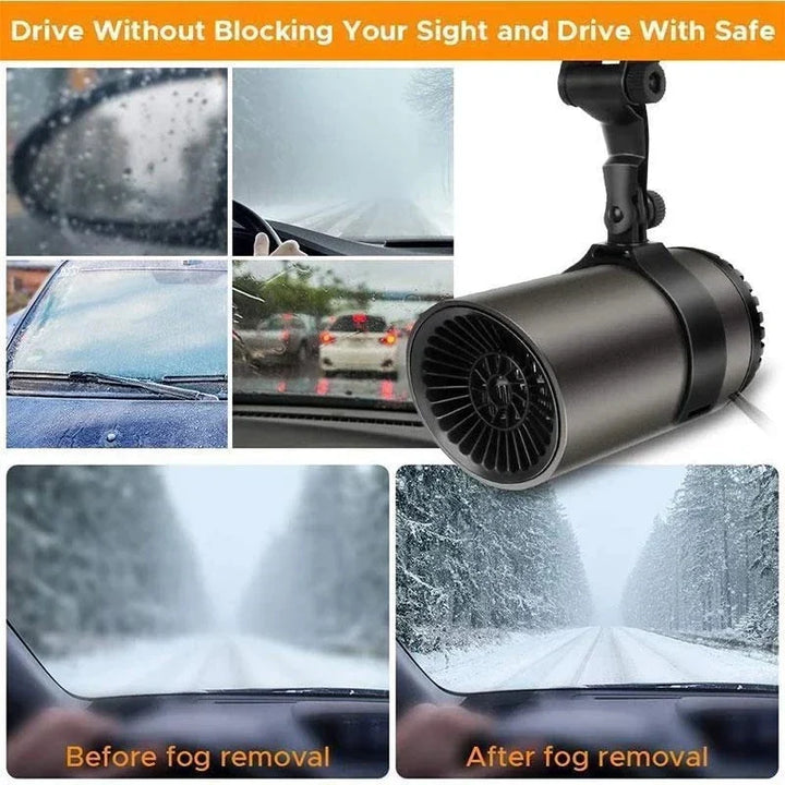 Versatile portable 12V car accessory: heater, defroster, and defogger for all winter driving needs.