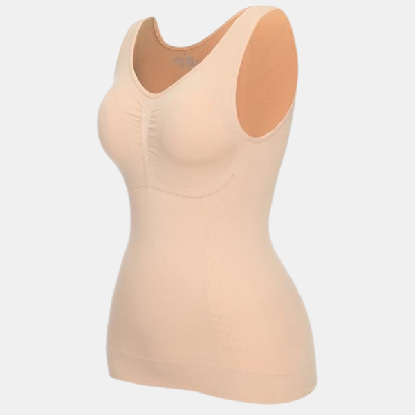 Women's seamless slimming shaping vest in nude, perfect for invisible everyday body shaping and comfort under clothing.