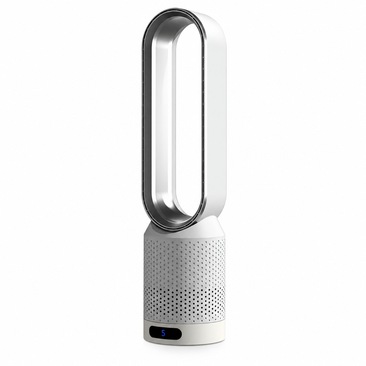 Slim bladeless tower fan, perfect for unobtrusive, quiet home or office air circulation.