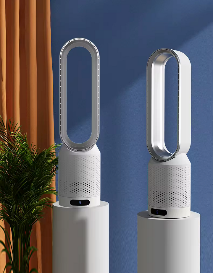 Experience silent, powerful home cooling with this remote-controlled bladeless tower fan.