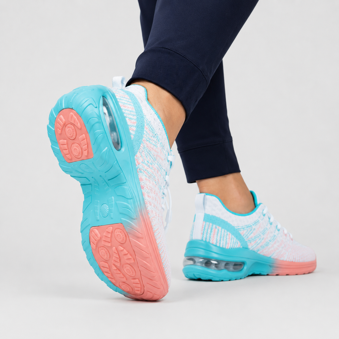 Side profile of women's air cushion orthopedic sneakers, lightweight for comfortable walking.