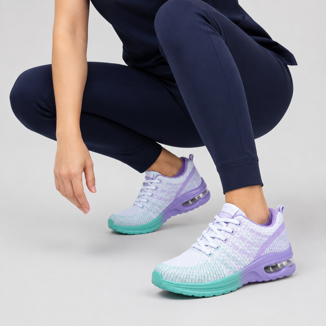 Orthopedic women's sneakers with air cushion sole, providing superior comfort & support.