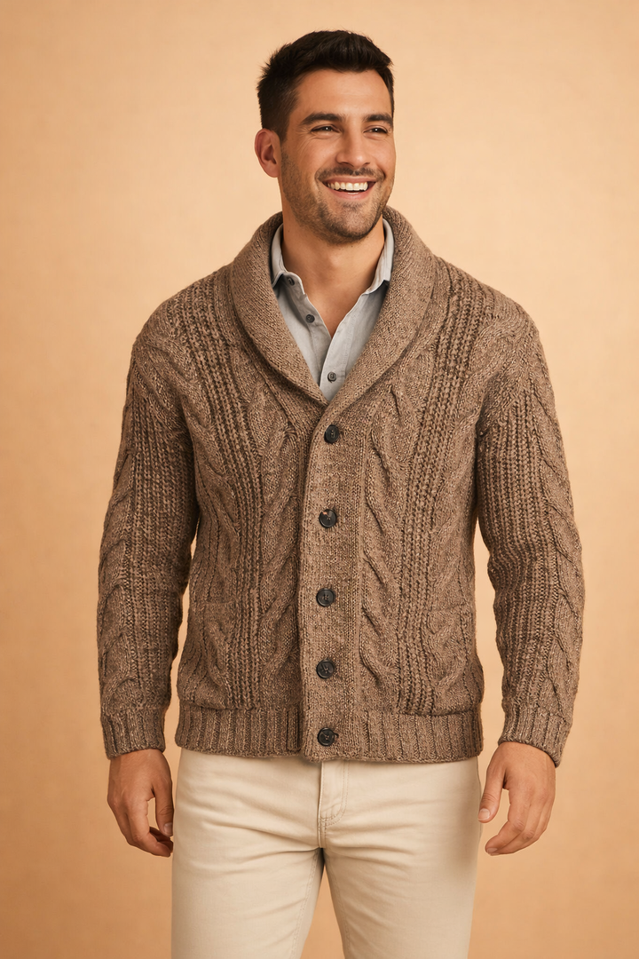 Stylish men's button-up cardigan, smart casual knitwear for men's fashion. Great for versatile office or daily wear.