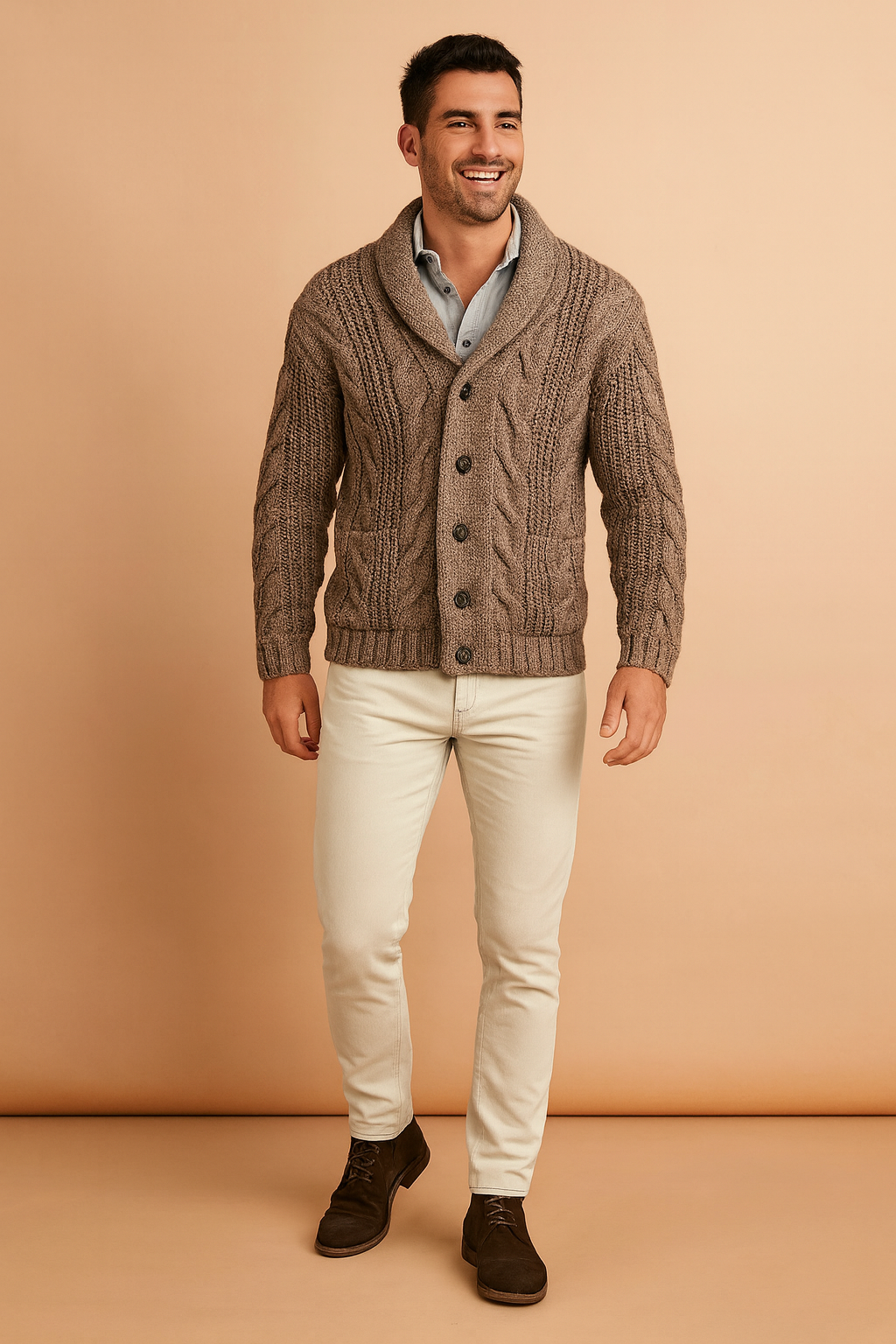 Men's all-season button cardigan knitwear, offering versatile comfort for smart casual, office, or daily fashion.