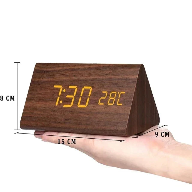 Bedroom alarm clock with LED display, voice control, and a modern, sleek design.