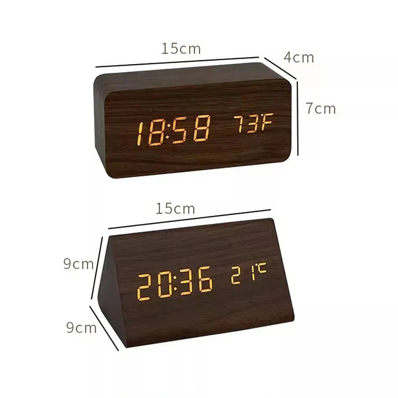 Modern LED alarm clock, smart voice control, ideal for a bedroom nightstand.