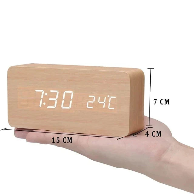 Bedroom digital clock with bright LED, voice control, and a modern, compact design.