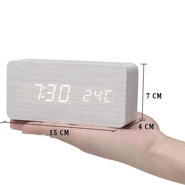 Smart voice control alarm clock, LED display, sleek and minimalist for modern homes.