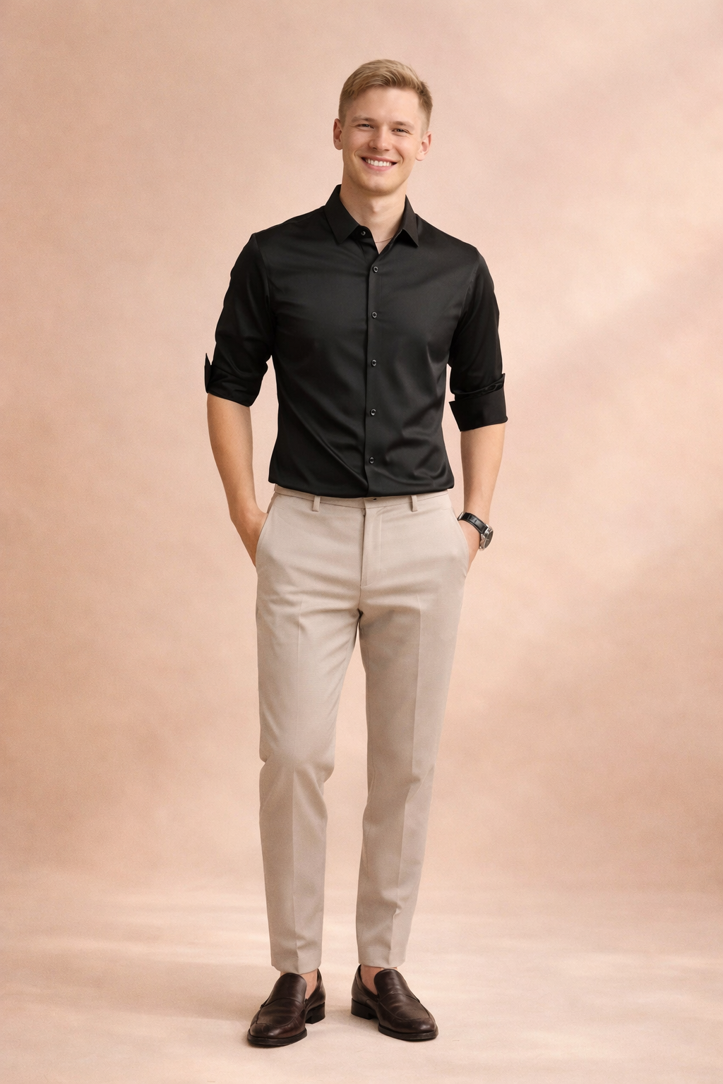 Elegant men's button-down shirt, long sleeve, for sophisticated business casual or formal style.