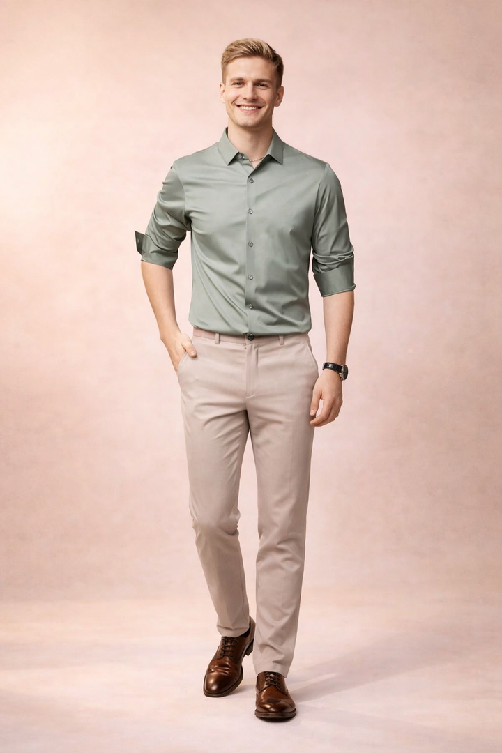 Classic yet modern men's long sleeve button-down shirt, designed for elegant & sophisticated business casual.