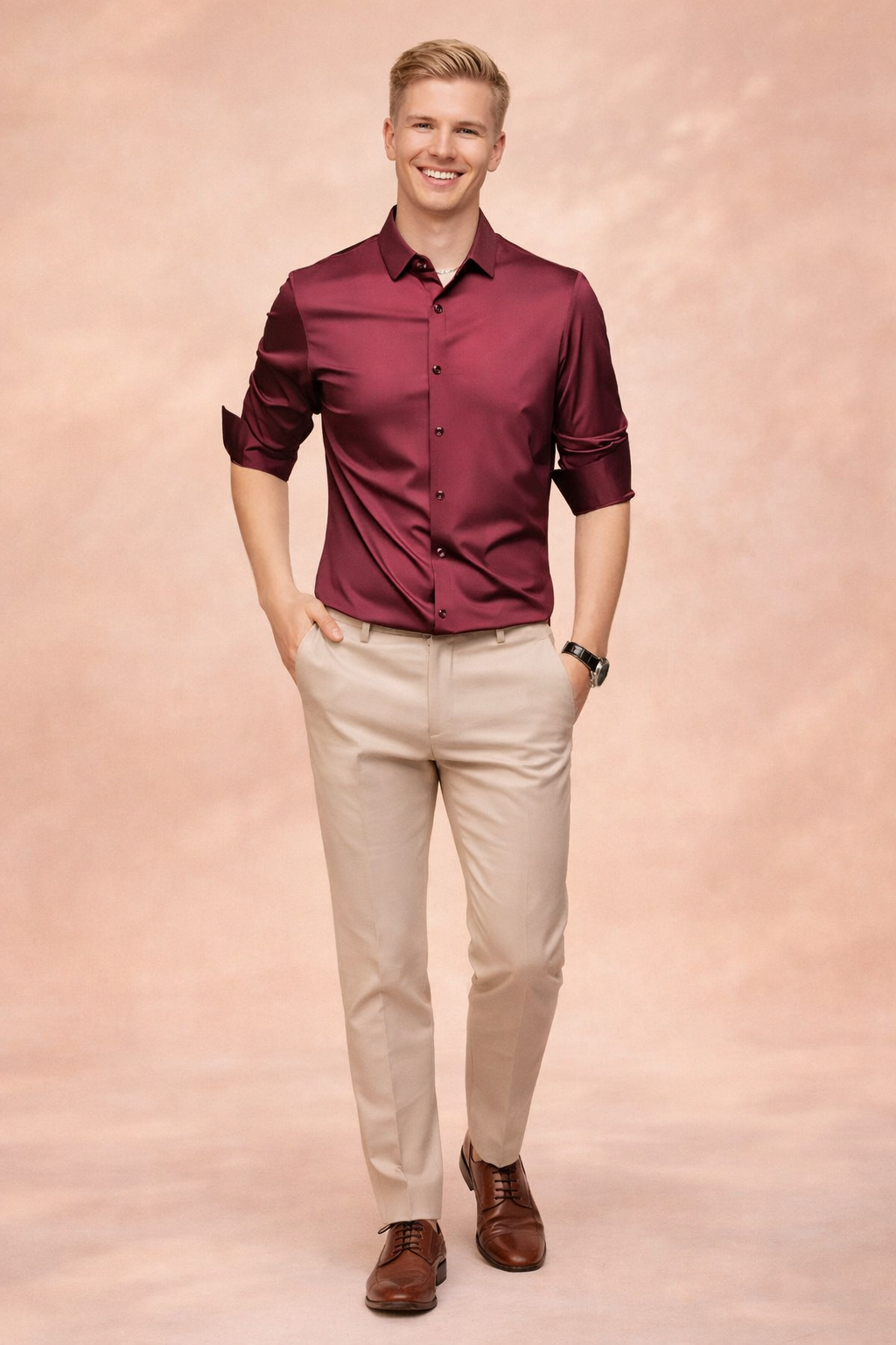 High-quality men's elegant long sleeve button-down shirt, tailored for comfort & sophisticated style.