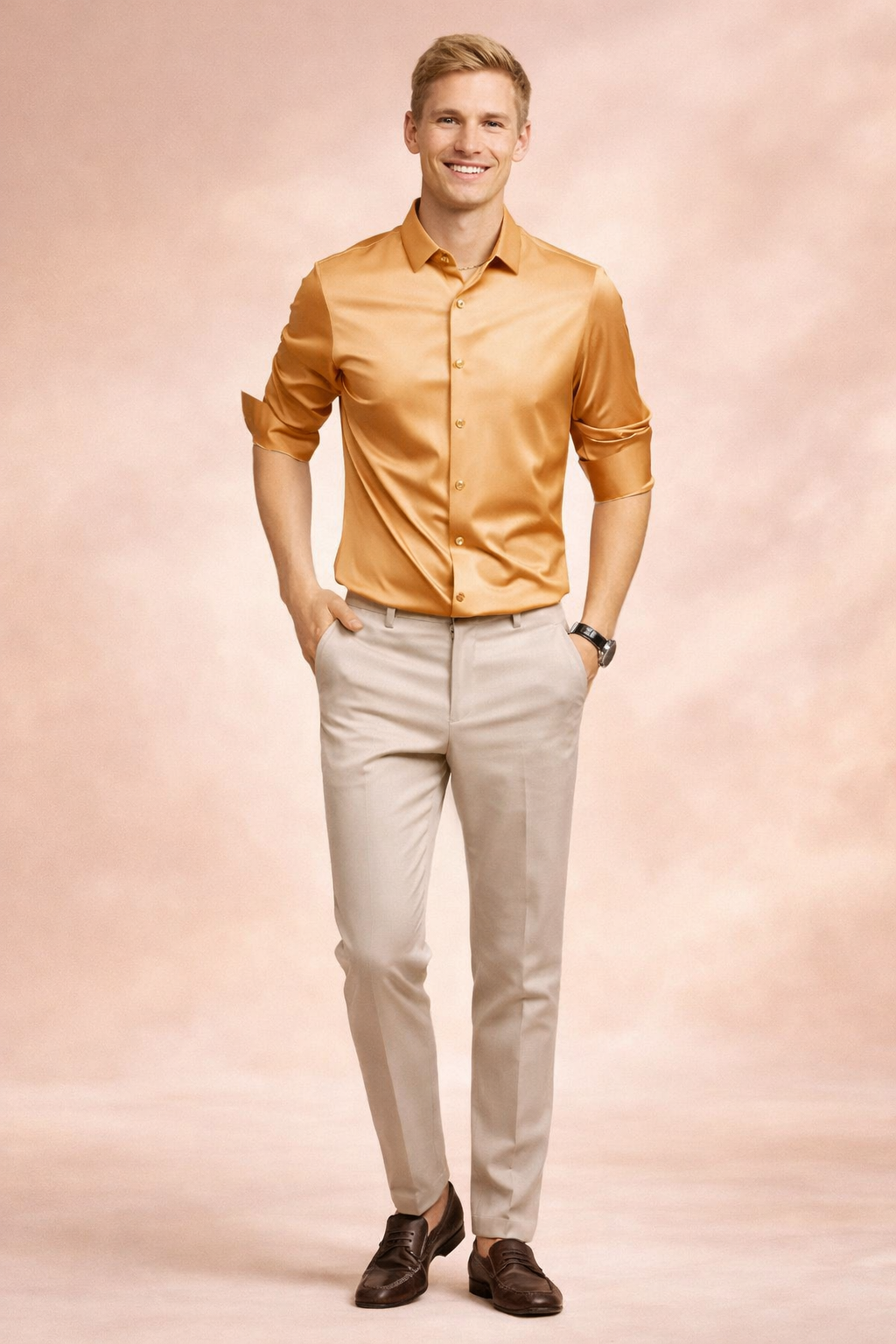 Refined men's button-down long sleeve shirt, elegant & sophisticated, ideal for business casual, work or events.