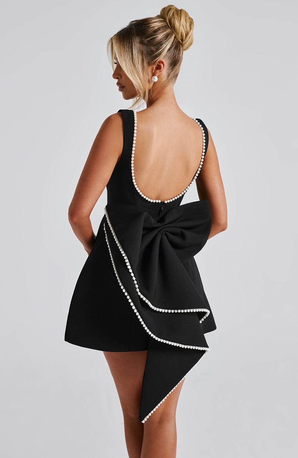 Women's Pearl Trim Bow A-Line Mini Dress