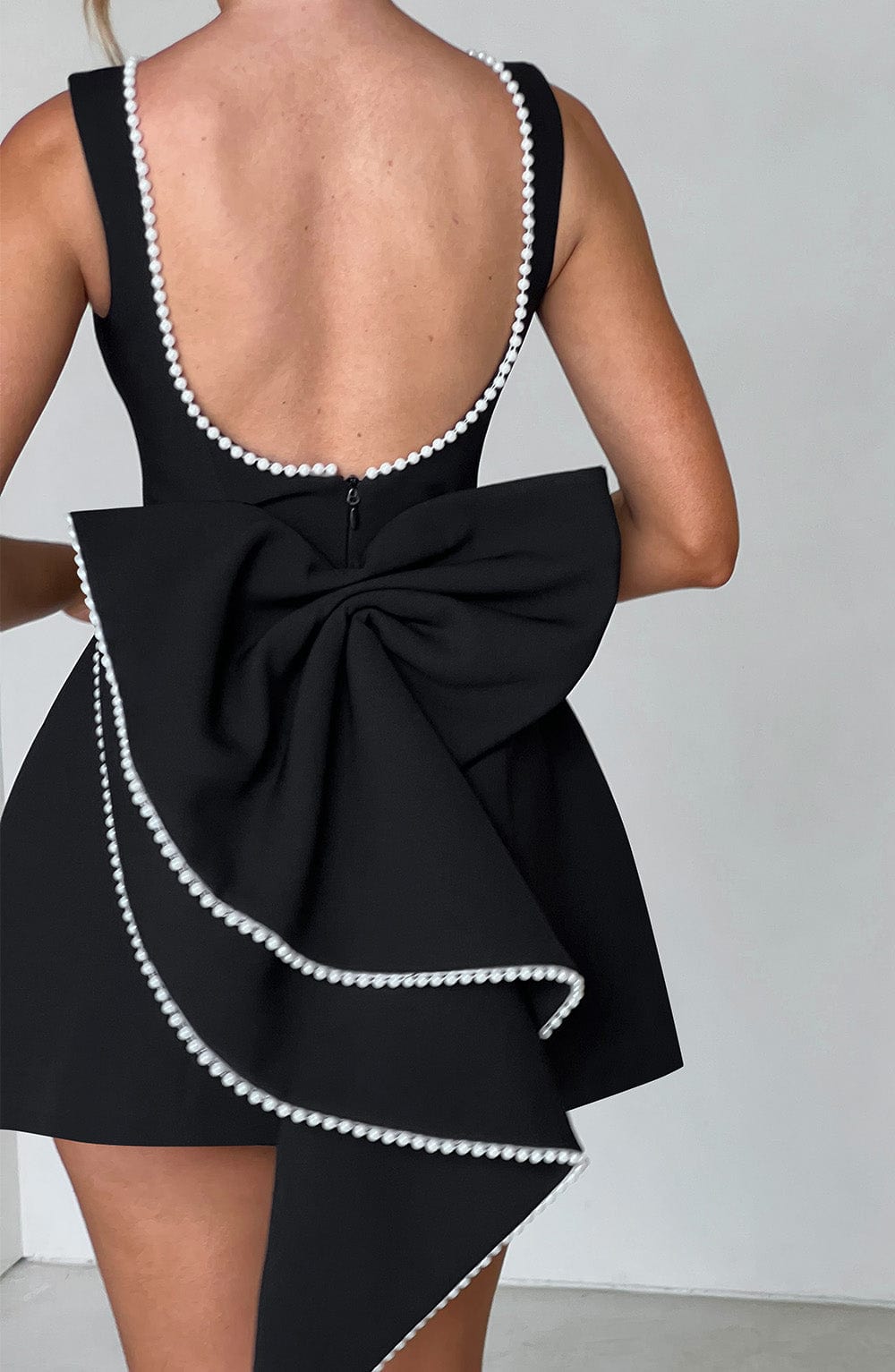 Women's Pearl Trim Bow A-Line Mini Dress