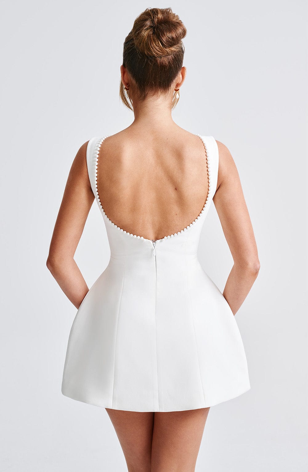 Women's Pearl Trim Bow A-Line Mini Dress