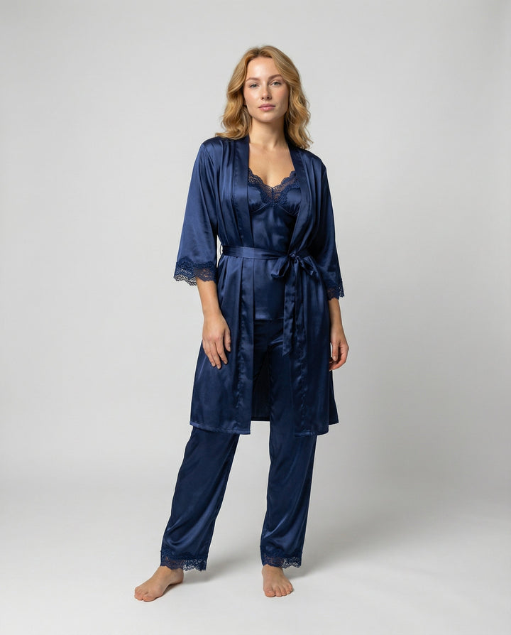 Luxurious women's silk blend pajama and lounge set, perfect for ultimate comfort and elegant sleepwear.