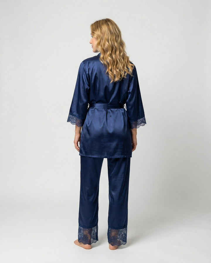 Elegant women's silk blend pajama top, a comfortable kimono-style sleepwear piece.