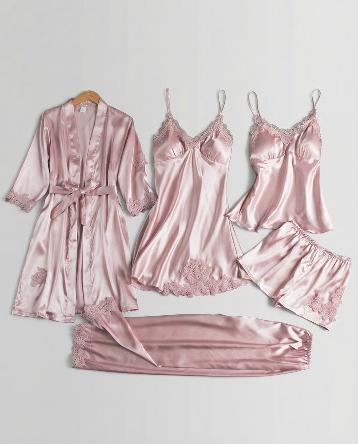 Chic women's silk pajama set with an elegant design, perfect for luxurious lounging and sleeping.