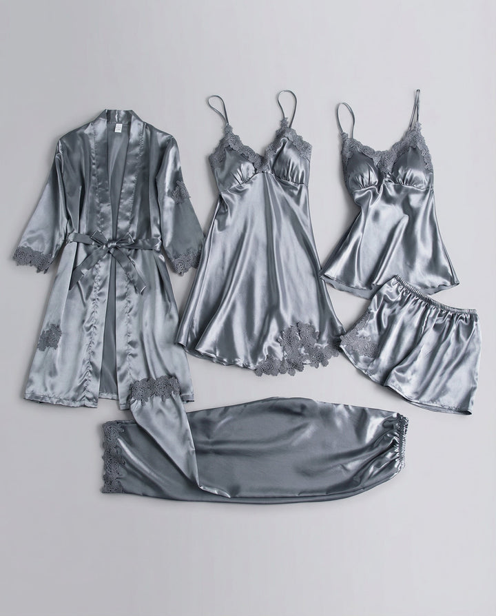 Women's silk blend kimono robe and shorts set, luxurious and comfortable sleepwear for women.