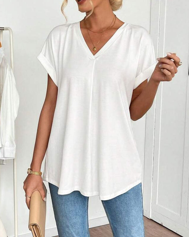 Women's slimming V-neck t-shirt in soft fabric, perfect for everyday style & flattering fit.