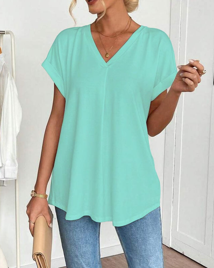 Stylish women's V-neck tee with a flattering slimming fit, ideal for casual & everyday outfits.