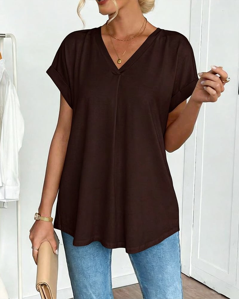 Classic women's V-neck t-shirt, a comfortable and slimming top designed for everyday wear.