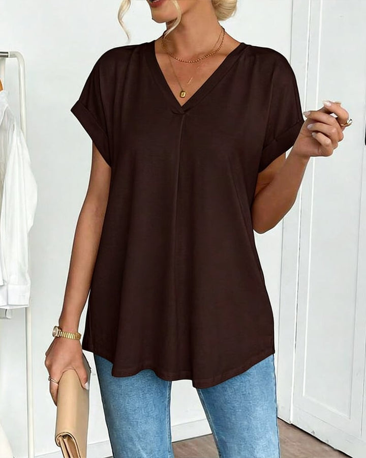 Classic women's V-neck t-shirt, a comfortable and slimming top designed for everyday wear.