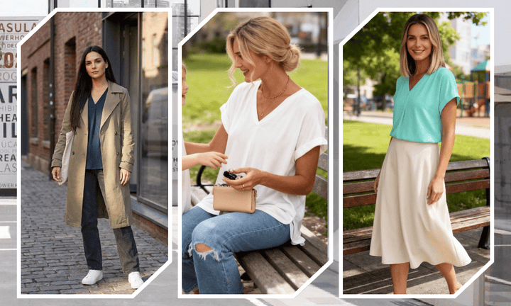 Soft women's V-neck tee, a comfortable slimming top with a flattering fit for casual fashion.