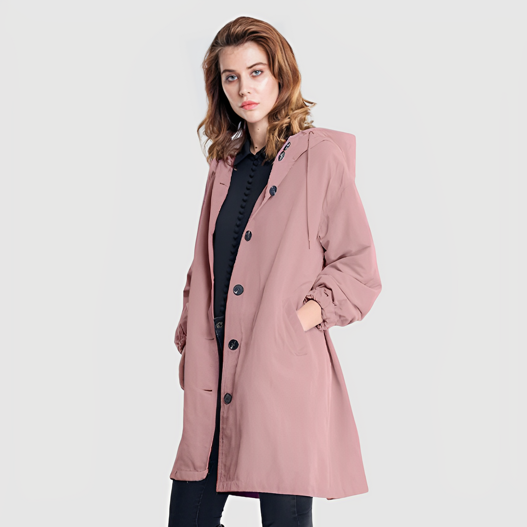 All-weather women's lightweight hooded rain jacket, offering waterproof protection for outdoor sports.