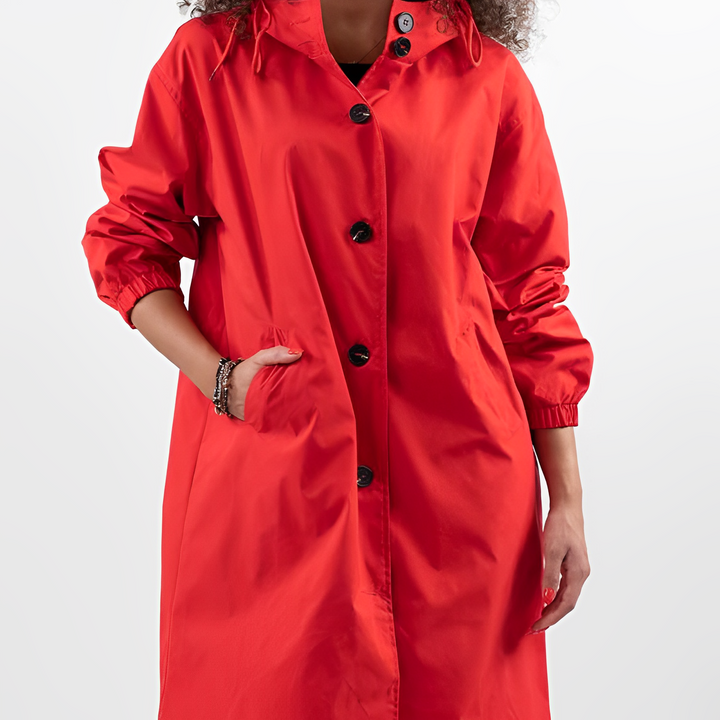 Women's activewear waterproof hooded jacket, lightweight & wind-resistant, perfect for outdoor sports.