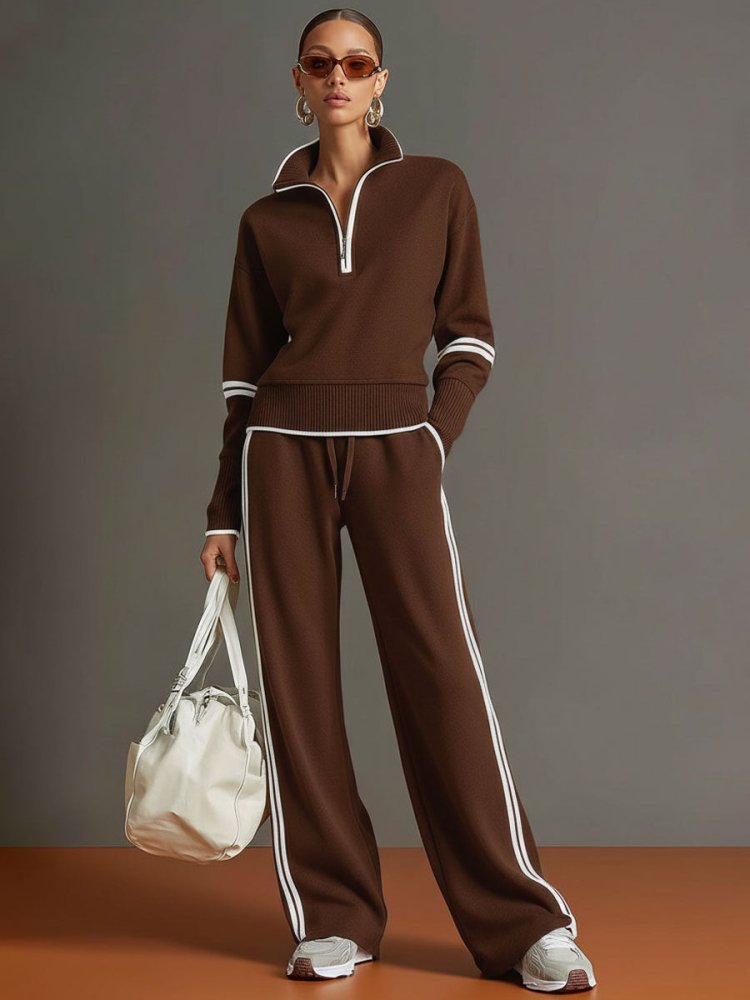 Women's flowing loungewear set in cozy polyester. Stylish two-piece with wide-leg pants for relaxed comfort.
