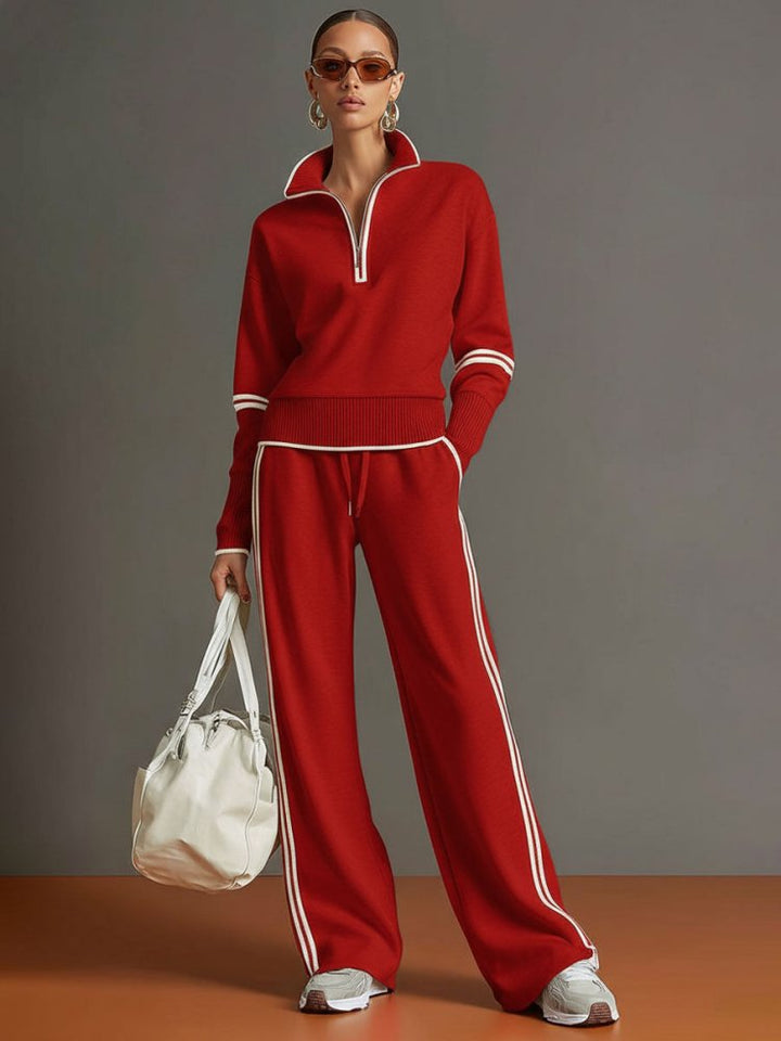 Stylish women's relaxed fit loungewear set. Flowing polyester top & wide-leg pants for ultimate comfort.