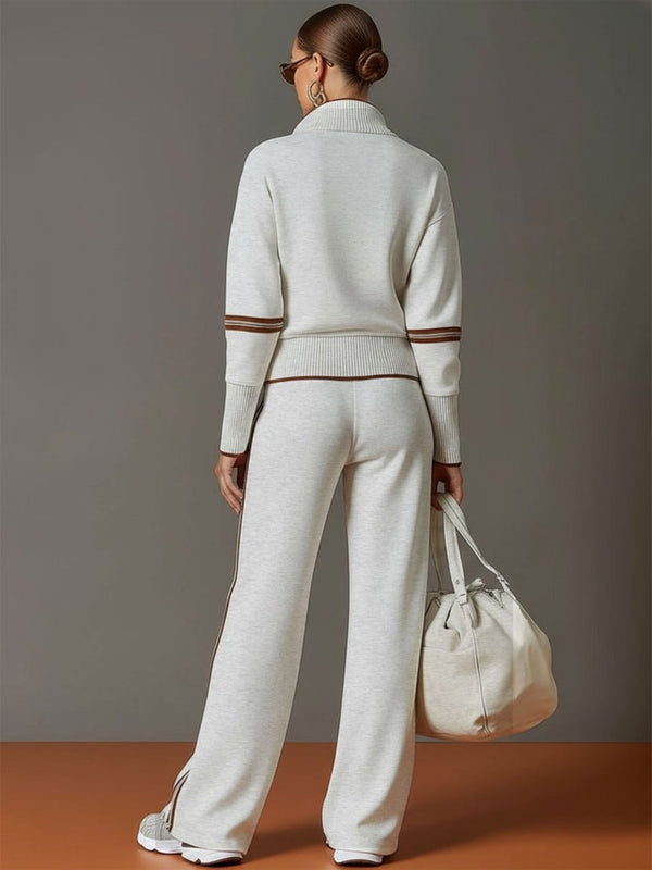 Everyday women's two-piece loungewear. Cozy polyester oversized top & wide-leg pants for casual comfort.