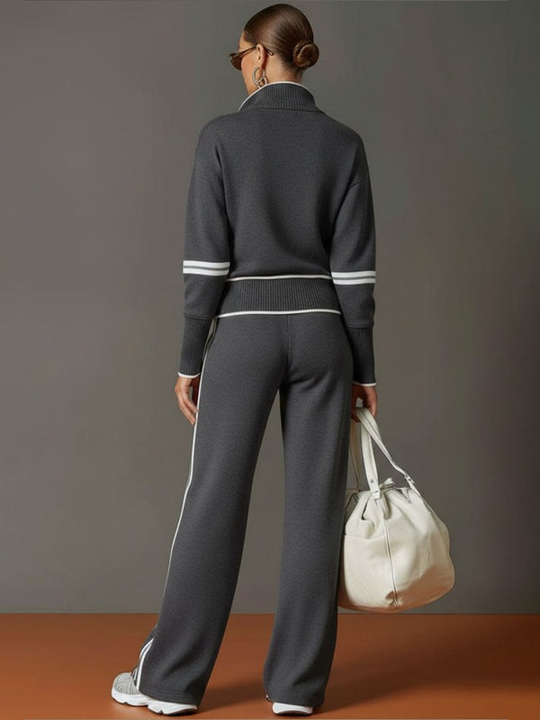 Stylish women's casual loungewear set. Comfortable oversized top & wide-leg pants in soft flowing polyester.