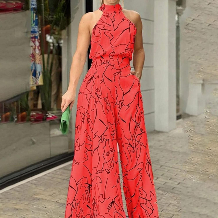 Elegant sleeveless jumpsuit for women, featuring a flattering belted waist and comfortable wide-leg.