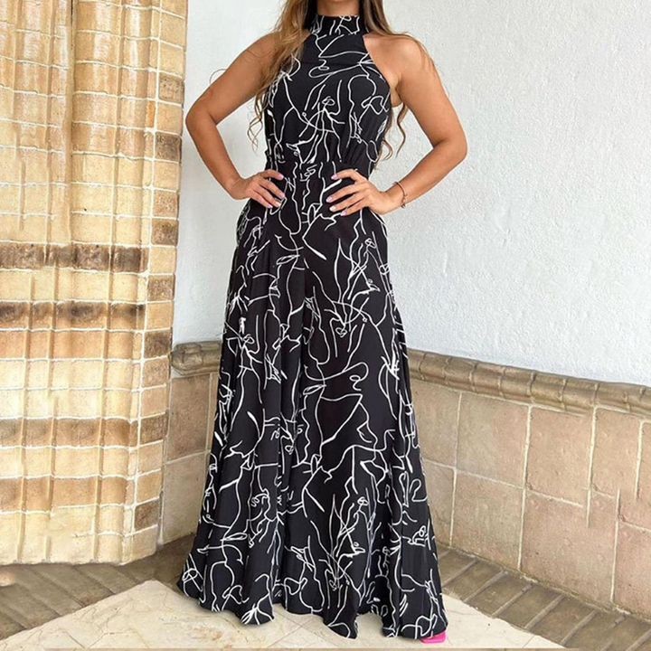 Stylish women's one-piece jumpsuit, sleeveless, belted, and wide-leg for a comfortable summer fashion statement.