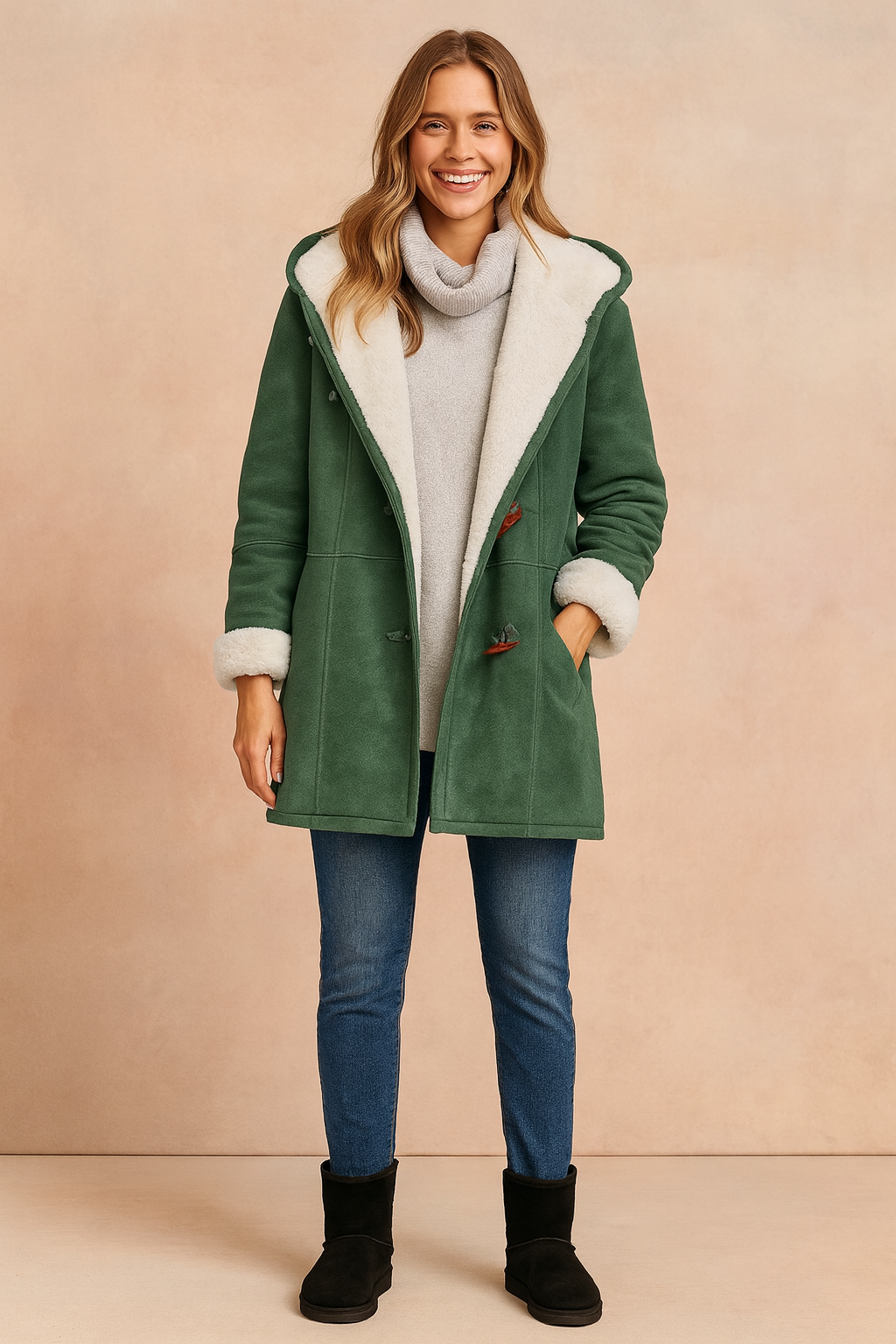 Comfortable women's hooded winter jacket, designed for ultimate warmth and style in cold weather outerwear.