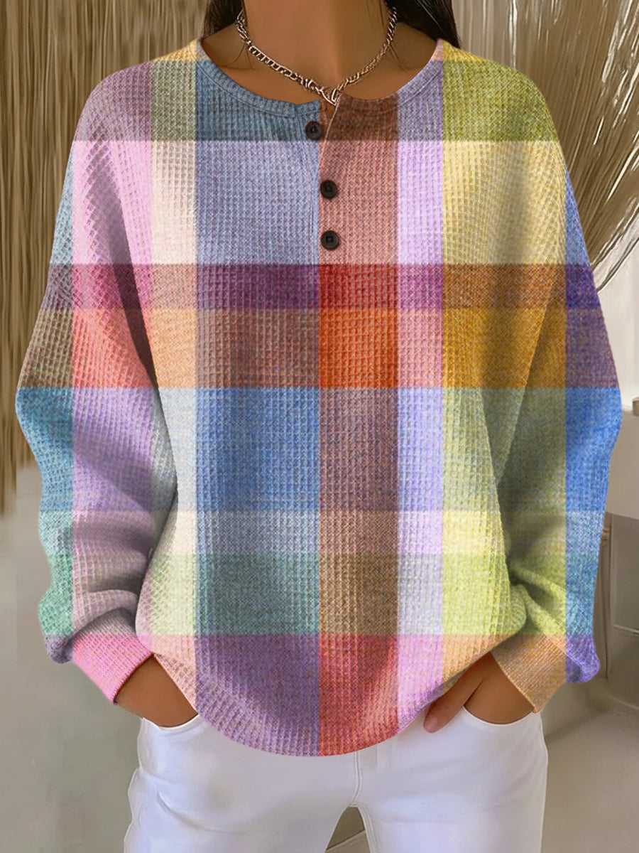 Women's luxurious waffle knit winter sweater, a cozy long-sleeve pullover for elegant autumn & winter fashion.