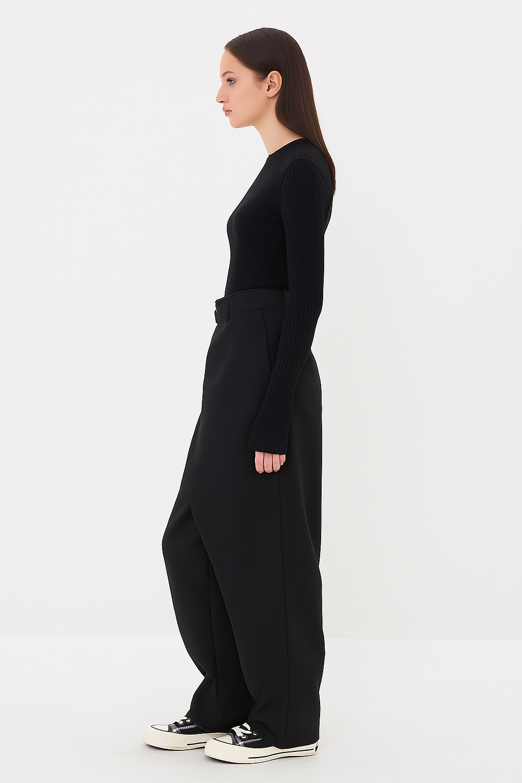Casual chic women's asymmetrical trousers, perfect for workwear or everyday style.