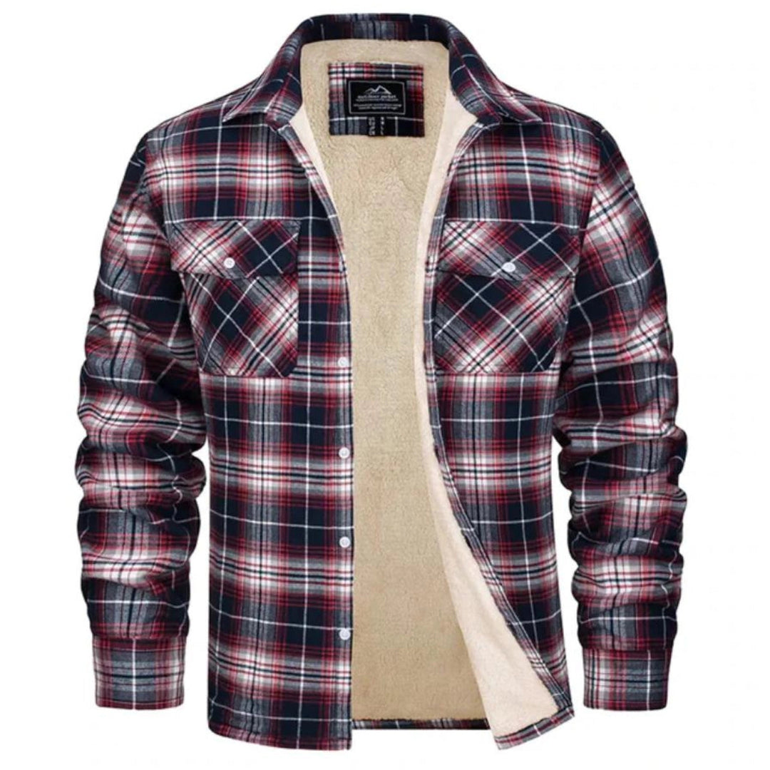 Classic men's plaid shacket, cozy winter jacket for everyday warmth & style.