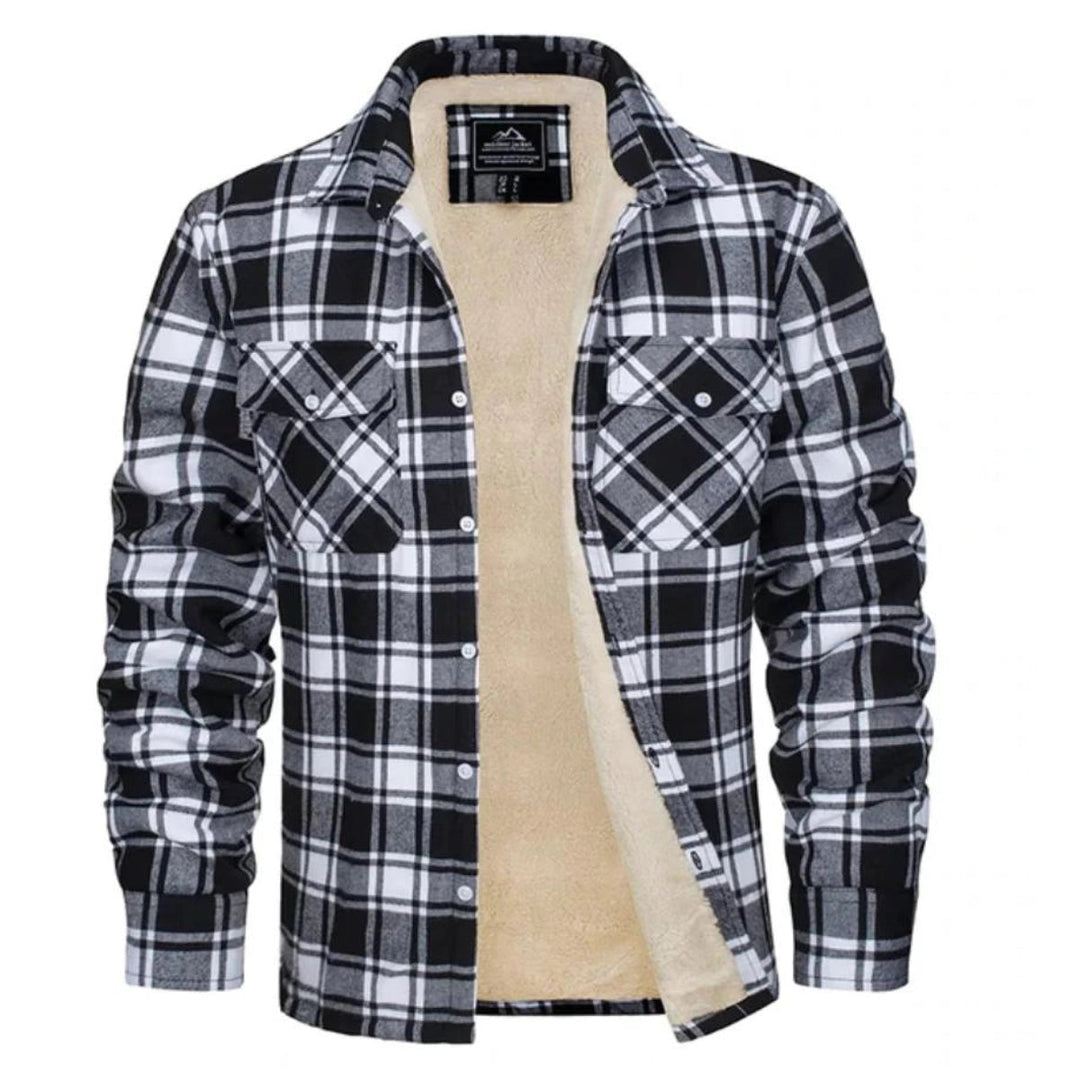 Soft men's plaid shacket, comfortable & warm winter jacket perfect for casual wear.