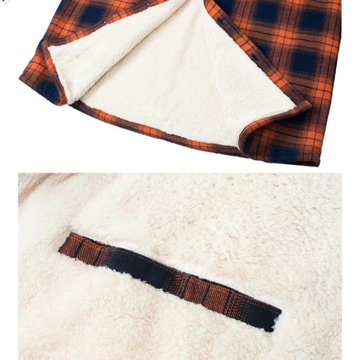Casual men's plaid shacket, stylish button-up outerwear for fall & winter fashion.
