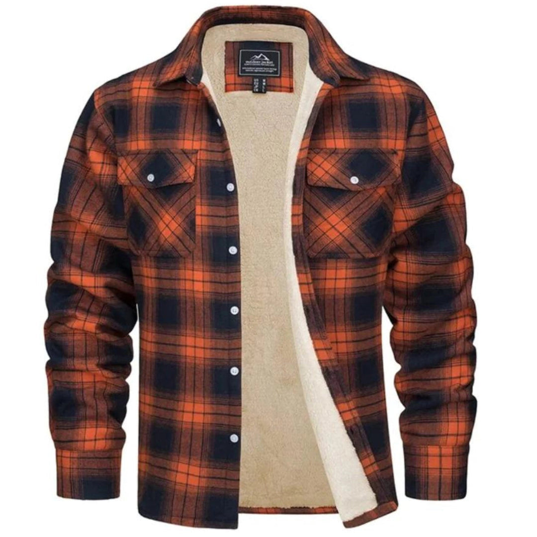 Men's versatile plaid shacket, a warm layering piece for fall and winter comfort.