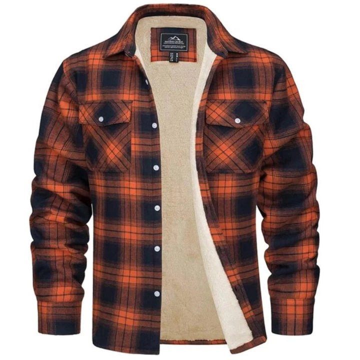 Men's versatile plaid shacket, a warm layering piece for fall and winter comfort.