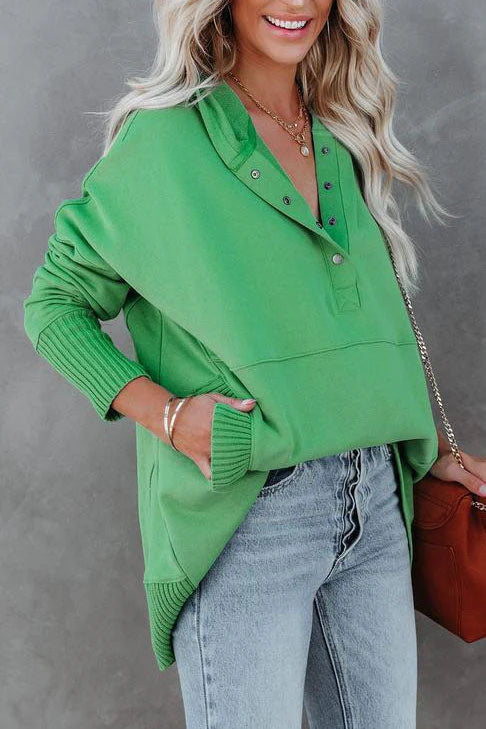 Everyday casual women's hooded tunic sweatshirt. Relaxed fit long sleeve pullover for comfort & versatile style.
