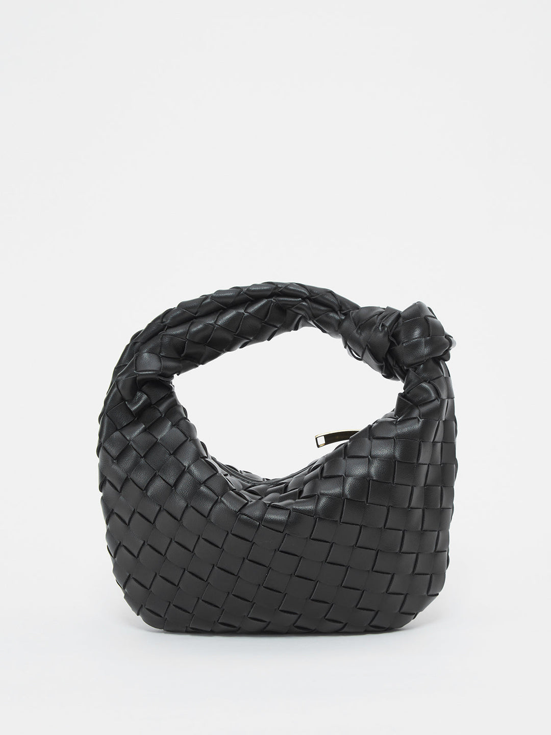 Textured braided shoulder bag for women with unique knot handles, perfect for a casual look.